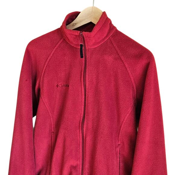 Columbia Full Zip Fleece Jacket Zippered Pockets Red Women's Medium - Picture 2 of 8
